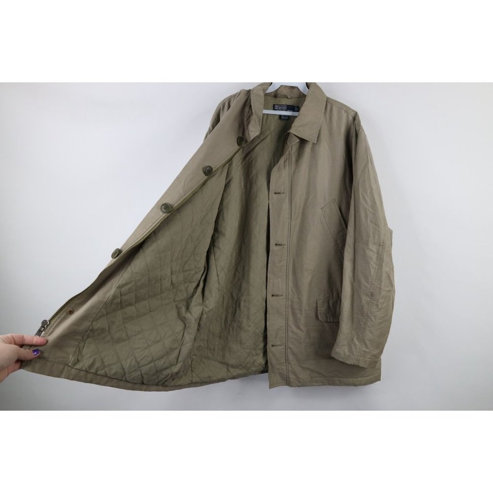Vintage 90s Ralph Lauren Mens Large Faded Quilt Lined Chore Barn Jacket Beige - Picture 9 of 14